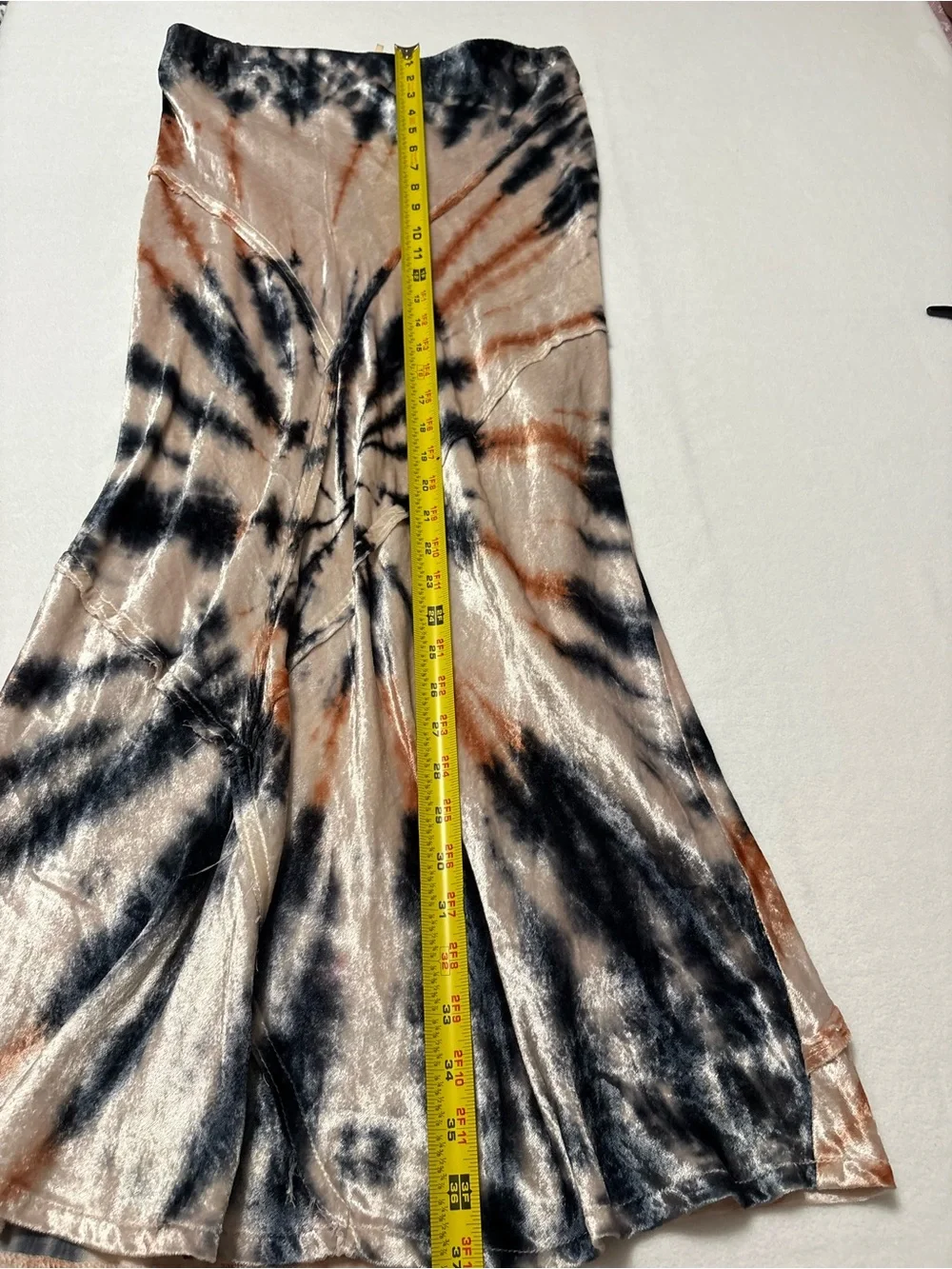 Free People Tie-Dye Midi Skirt in Beige, Navy and Rust